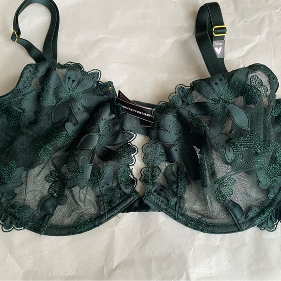VICTORIA'S SECRET LUXE LINGERIE UNLINED FLORAL EMBROIDERED DEMI BRA 36DD NEW. - Picture 10 of 11